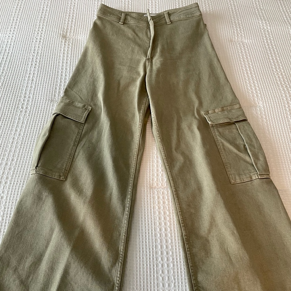 Zara Cargo Marine Pants - light green, nice stretch, wide leg, very comfortable!